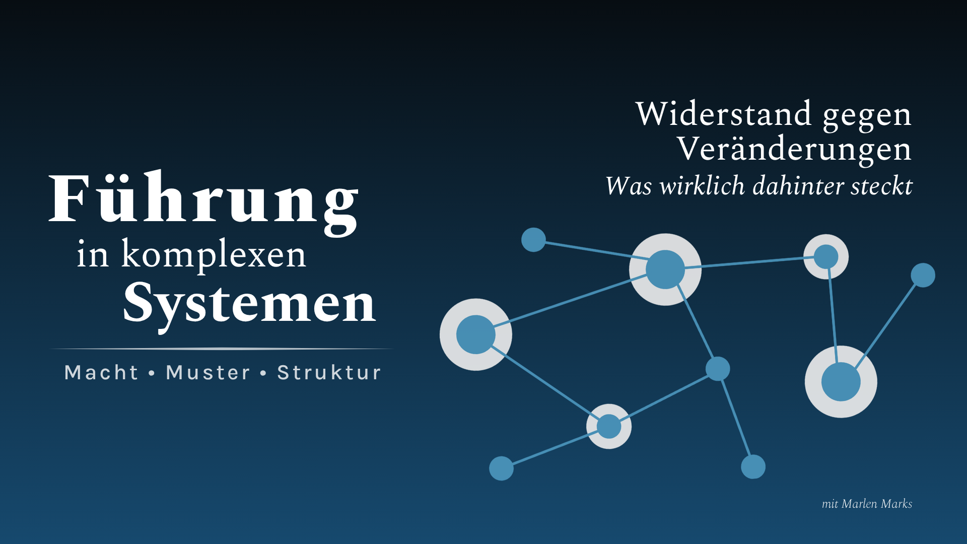 Podcast-Cover von „Führung in komplexen Systemen │ Macht • Muster • Struktur“ mit dunkelblauem Hintergrund, Netzwerkgrafik und dem Episodentitel „Widerstand gegen Veränderungen“ sowie dem Untertitel „Was wirklich dahinter steckt“.